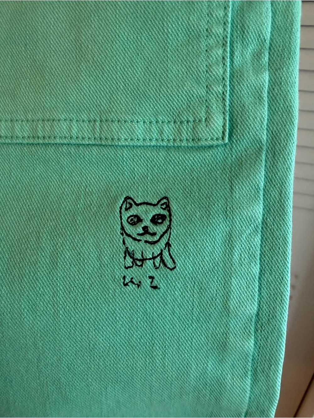 Bobo Choses Mint Green Kids Jeans with Cat Patch - Picture 5 of 11
